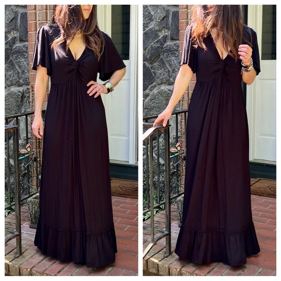 33 BOHO V-NECK KNOTTED SHORT SLEEVE MAXI DRESS - Picture 4 of 7